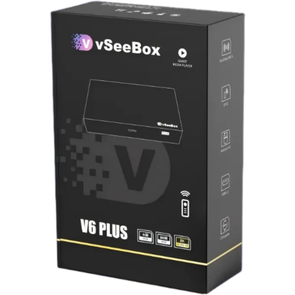 vSeeBox V6 Plus high-performance Android 14 TV box with 8K Ultra HD support and WiFi 6 connectivity