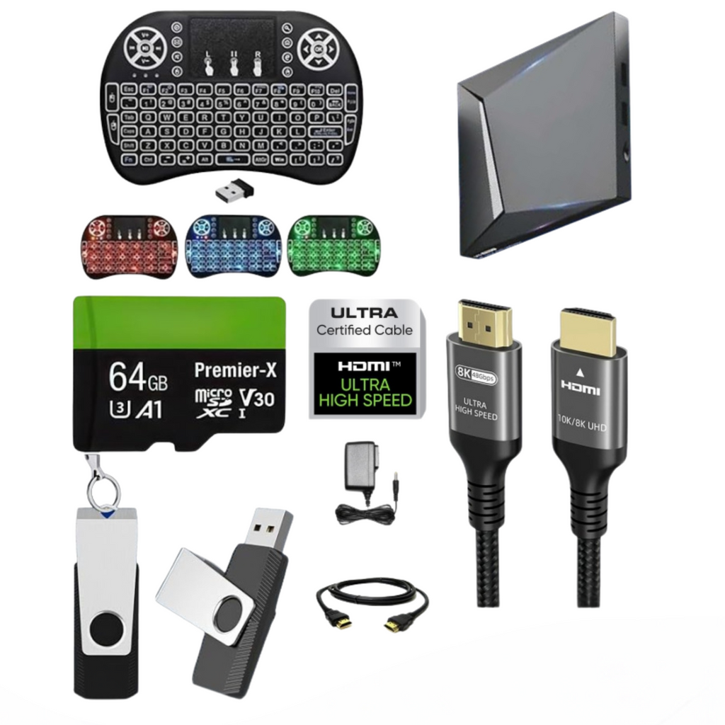 vSeeBox V5 Pro Android 12 TV Box (2025 Model) - 6K/8K Ultra HD, 4GB RAM 64GB Storage, WiFi 6, Bluetooth 5.0 - Premium Bundle with Backlit Keyboard, 64GB SD Card & 64GB USB Drive